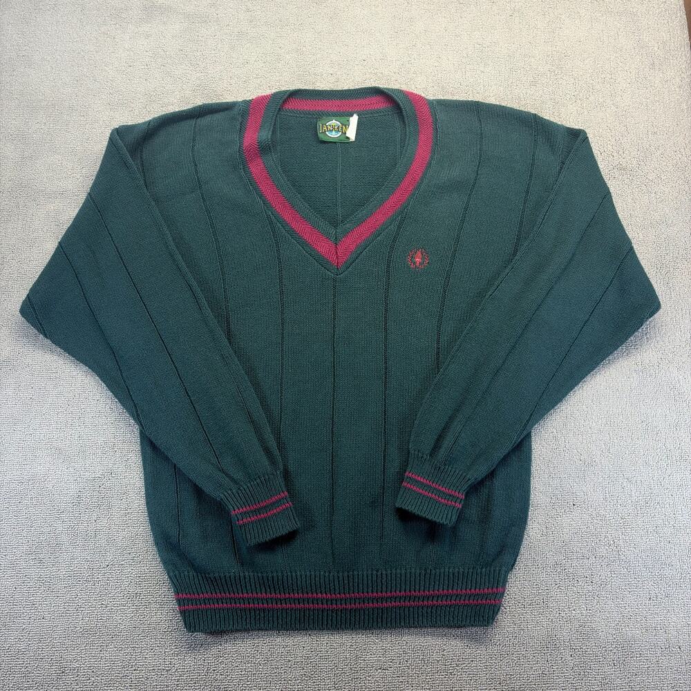 Vintage Jantzen Cricket Sweater Men's XL Green V-Neck Tennis Varsity Collegiate
